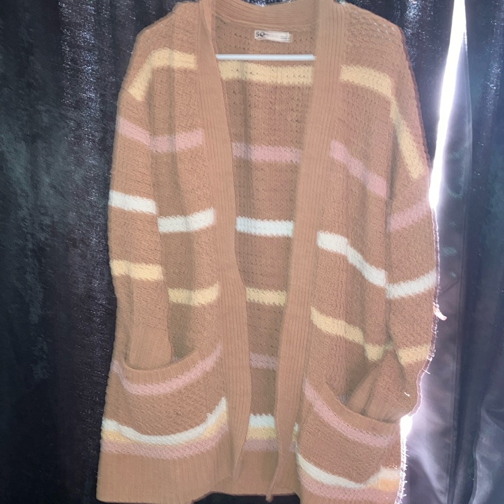 SO Tan and Pink Cardigan Sweater
